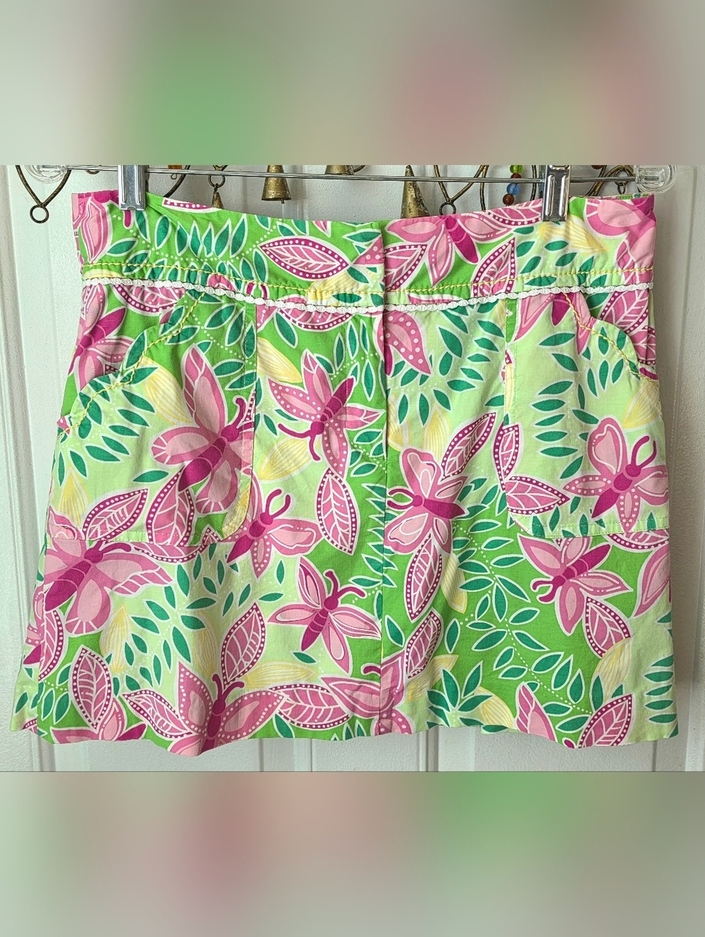 Vintage Lilly Pulitzer Summer Fling Butterfly Skort Womens 6 Pink Green Cotton